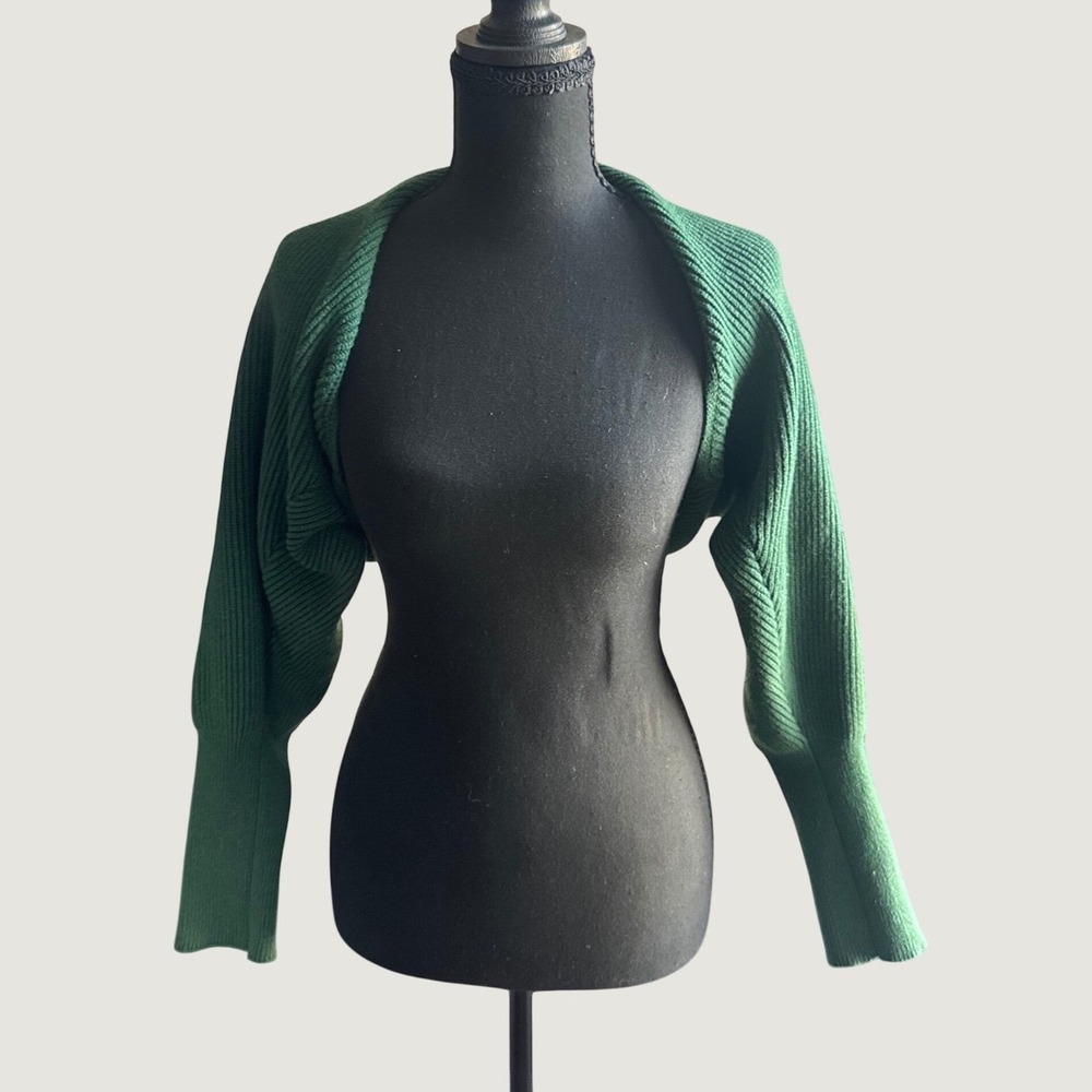 PrettyGarden Green Ribbed Knit Shrug Cropped Bolero Open Front Sweater Medium